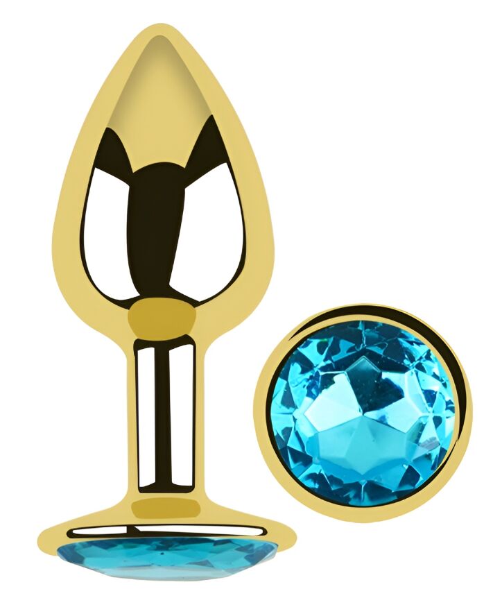 Анальна пробка з кристалом EGZO - Gold Round Plug Aqua size S