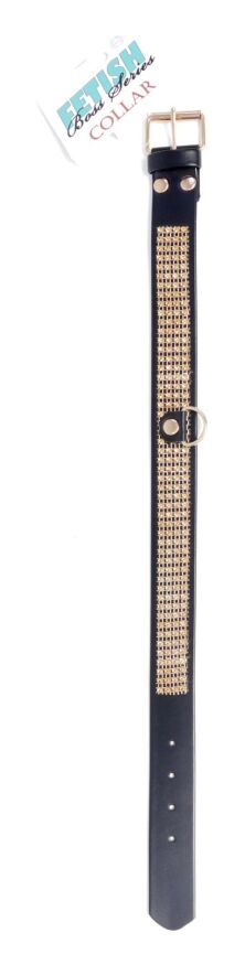 Нашийник зі штучної шкіри з кристалами Fetish Boss Series - Collar with crystals Gold, BS3300102