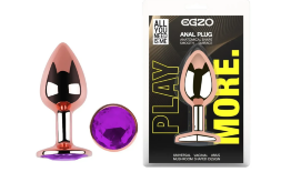 Анальная пробка с кристаллом EGZO - Rose Gold Round Plug Purple size S