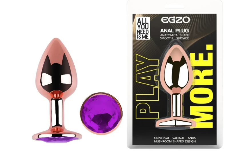 Анальная пробка с кристаллом EGZO - Rose Gold Round Plug Purple size S