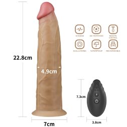 Член с вибрацией и вращением и пультом ДУ - Dual-Layered Silicone Rotator 9" Flesh