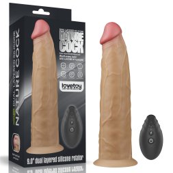 Член с вибрацией и вращением и пультом ДУ - Dual-Layered Silicone Rotator 9" Flesh
