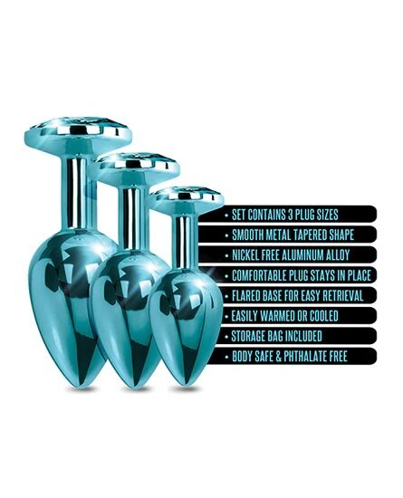 Набор анальных пробок Global Novelties NIXIE METAL BUTT PLUG TRAINER SET, BLUE METALLIC