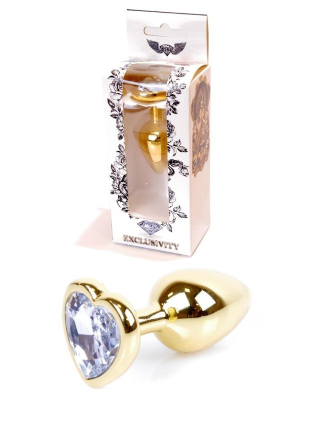 Анальная пробка - Jewellery Gold Heart Plug Clear