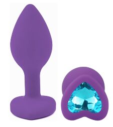 Силиконовая анальная пробка EGZO - Silicone Violet Heart Plug Aqua, size S