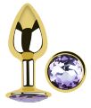 Анальная пробка с кристаллом EGZO - Gold Round Plug Amethyst size S