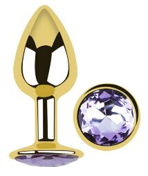 Анальная пробка с кристаллом EGZO - Gold Round Plug Amethyst size S