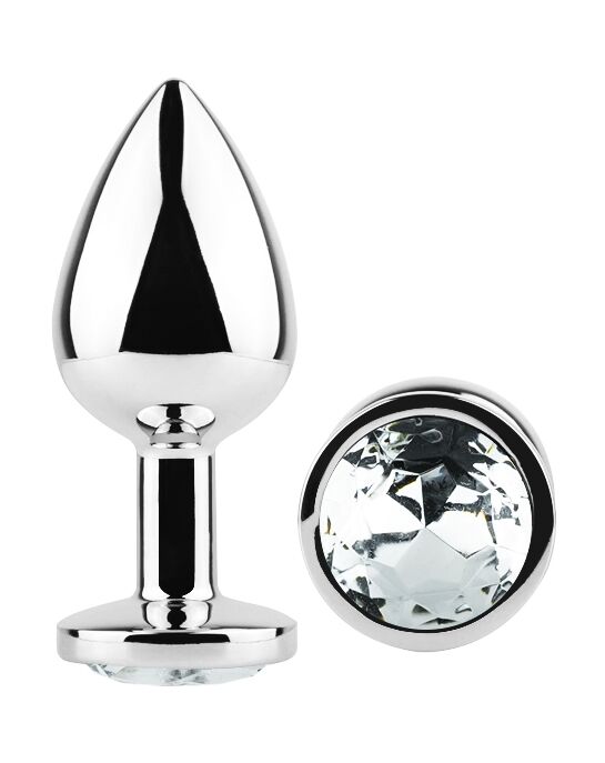 Анальная пробка с кристаллом EGZO - Silver Round Plug Clear size M