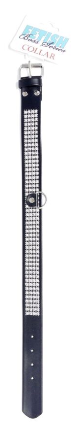 Нашийник зі штучної шкіри з кристалами Fetish Boss Series - Collar with crystals Silver, BS3300101