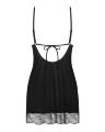 Пеньюар Obsessive Lobellis chemise &amp; thong, XL/2XL, чорний, мереживне оздоблення, стрінги в комплект