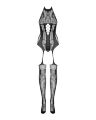 Чувственный бодистокинг с имитацией чулков Obsessive F240 черный, S/M/L
