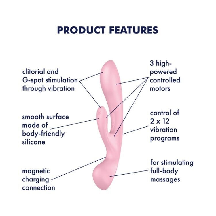 Двосторонній вібратор-кролик Satisfyer Triple Oh Pink, 3 мотори, руків’я-масажер