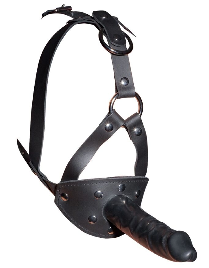 Маска с кляпом и фаллоимитатором ZADO Leather Head Harness with Dildo