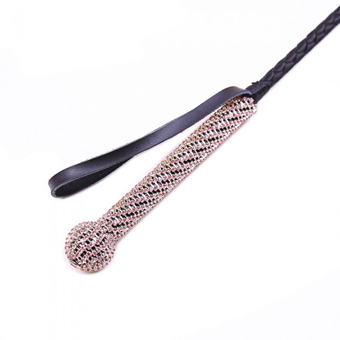 Стек с алмазами натуральная кожа DS Fetish Whip diamond pink