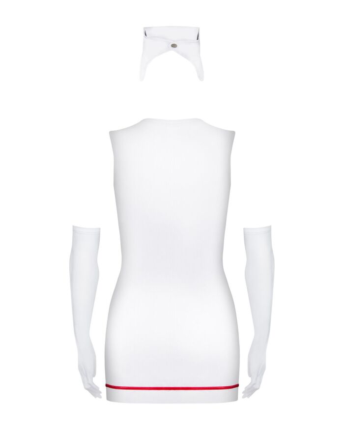 Еротичний костюм медсестри Obsessive Emergency dress S/M, white, сукня, стринги, рукавички, чепчик, стетоскоп