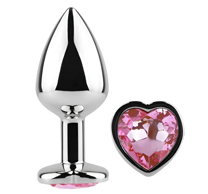 Анальная пробка с кристаллом EGZO - Silver Heart Plug Pink size M