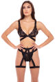 КОМПЛЕКТ БЕЛЬЯ 3PC STRAPS AND GARTERS BRA SET BLACK, S/M