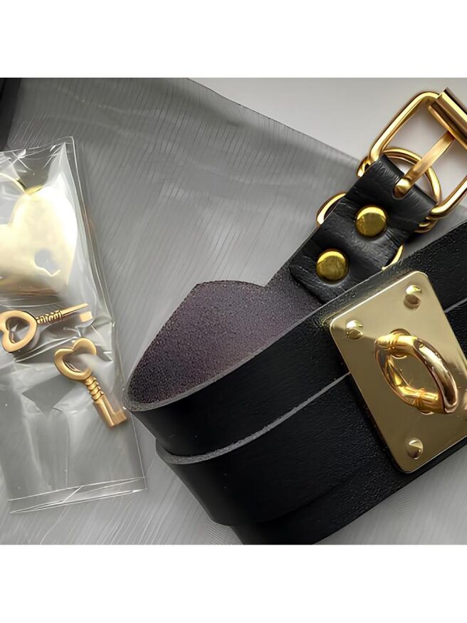 Нашийник широкий чорний Kinky Diva Collar Me! із золотистим замочком та ключиком