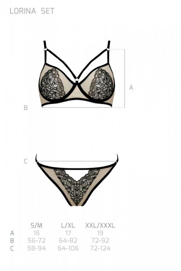Комплект Passion LORINA SET, S/M, beige, бюстгальтер и трусики