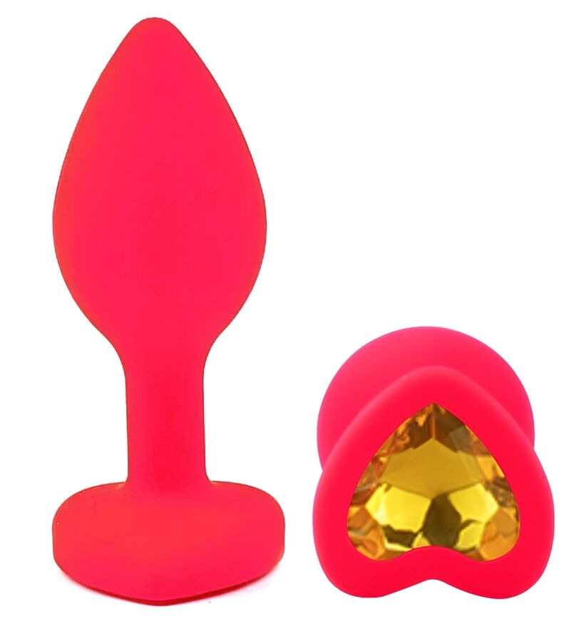 Силиконовая анальная пробка EGZO - Silicone Pink Heart Plug Yellow, size S
