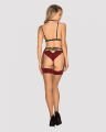 411082 Панчохи під пояс із оксамитовою коронкою Obsessive Sugestina L/XL Natural/red