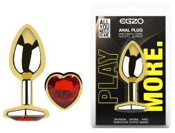 Анальна пробка з кристалом EGZO - Gold Heart Plug Red size M