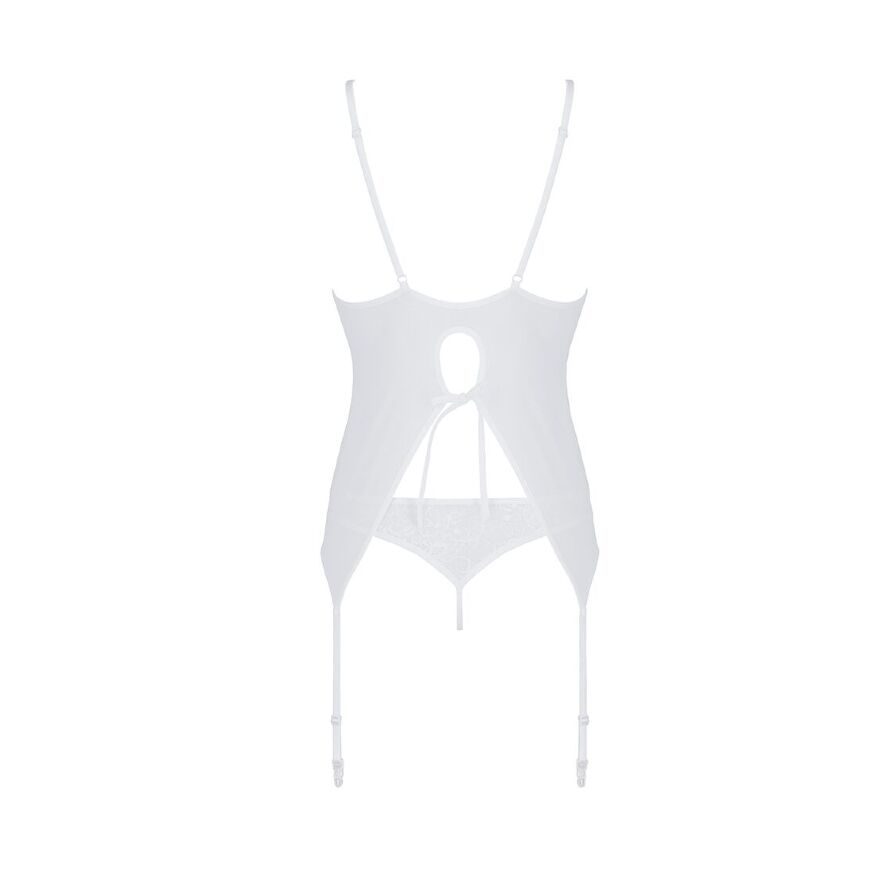 Корсет із пажами, трусики з ажурним декором та відкритим кроком Passion URSULA CORSET L/XL, white