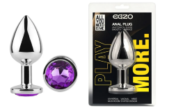Анальная пробка с кристаллом EGZO - Silver Round Plug Purple size M