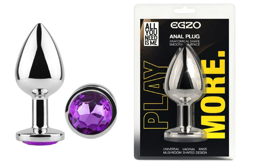 Анальная пробка с кристаллом EGZO - Silver Round Plug Purple size M