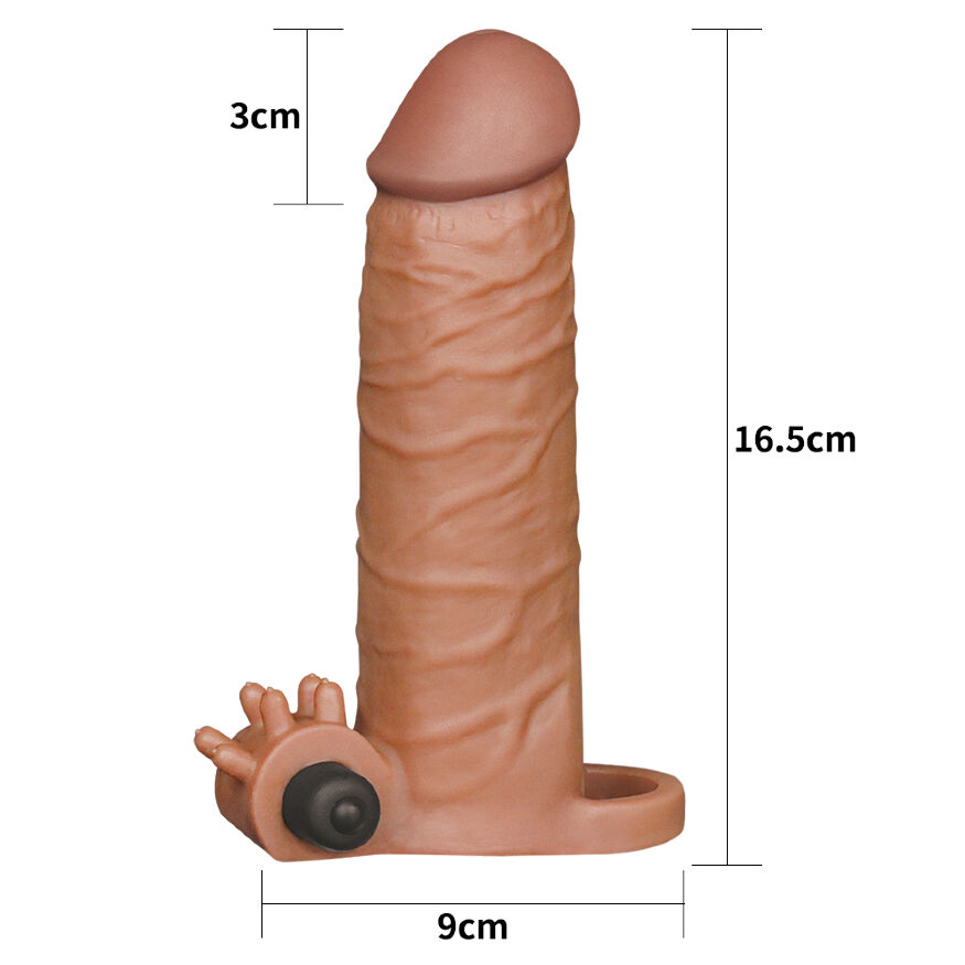 Закрита подовжуюча вібронасадка на пеніс з петлею для мошонки - Pleasure X-Tender Vibrating Penis Sleeve Add 2" Brown