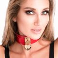 Нашийник широкий червоний Kinky Diva Collar Me із золотистим замочком у вигляді серця та ключиком