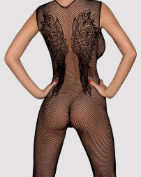 Комбінезон Obsessive з малюнком крил Bodystocking N112, чорний S\M