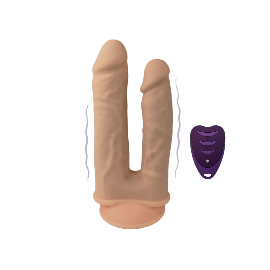 Двойной фаллоимитатор с вибрацией SilexD Double Gusto Vibro Flesh (Model 1 size 8" &amp; 7") + LRS
