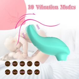Вібратор із кліторальним стимулятором із язичком Every Night Toys Jen, зелений, 10 режимів вібрації