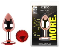 Анальна пробка з кристалом EGZO - Rose Gold Round Plug Red size S
