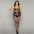 Сетчатый бодистокинг JSY «Нежная Люси» Plus Size, black, имитация боди, имитация шнуровки
