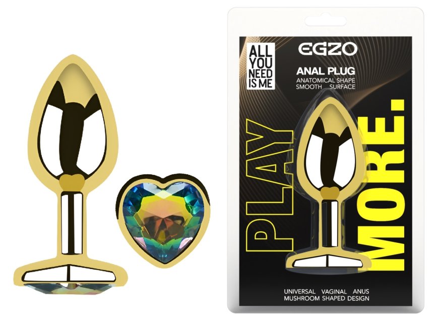 Анальная пробка с кристаллом EGZO - Gold Heart Plug Rainbow size M