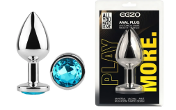 Анальная пробка с кристаллом EGZO - Silver Round Plug Aqua size M