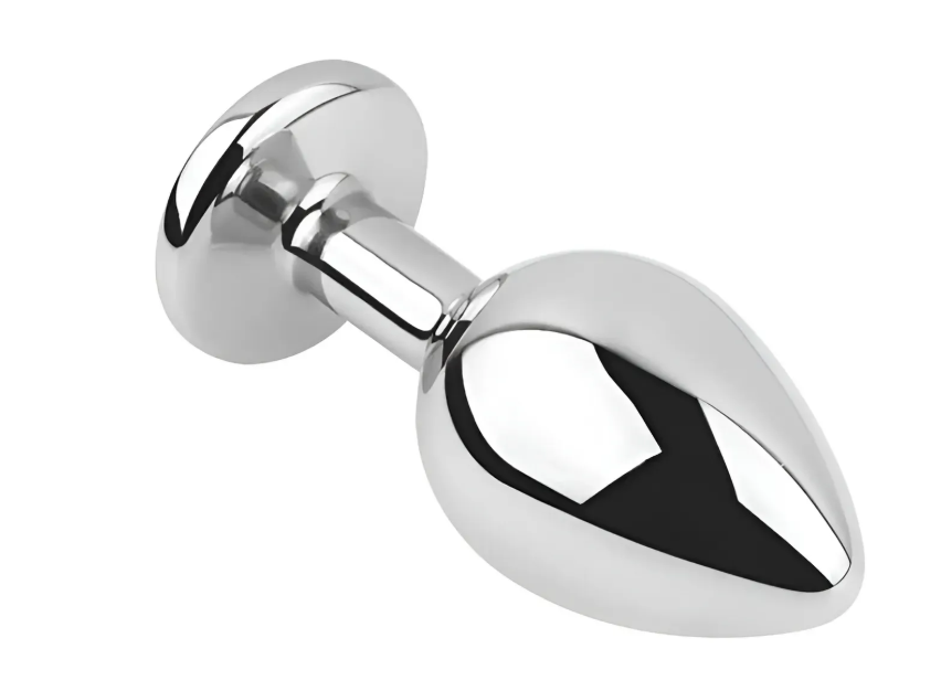 Анальная пробка с кристаллом EGZO - Silver Round Plug Aqua size M