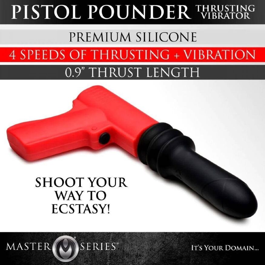 Вибратор в форме пистолета, с фрикциями Master Series Pistol Pounder красно-черный