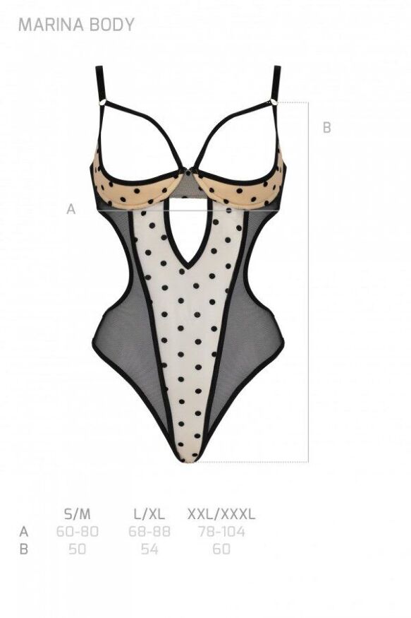 Еротичне боді Passion MARINA BODY, L/XL, beige, з відкритими чашками