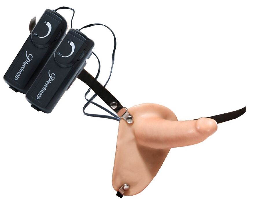 Тонкий двойной страпон с вибро Pipedream Super Penetrix Strap-On