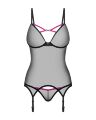 Корсет Obsessive Novenes corset &amp; thong, XS/S, прозрачный, открытая спина, стринги в комплекте