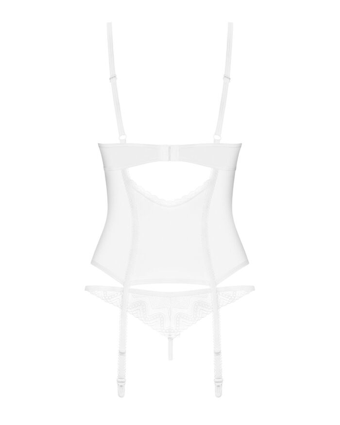 Корсет Obsessive Alissium corset &amp; thong, M/L, гибкие косточки, открытая спина, стринги в комплекте (мятая упаковка!!!)