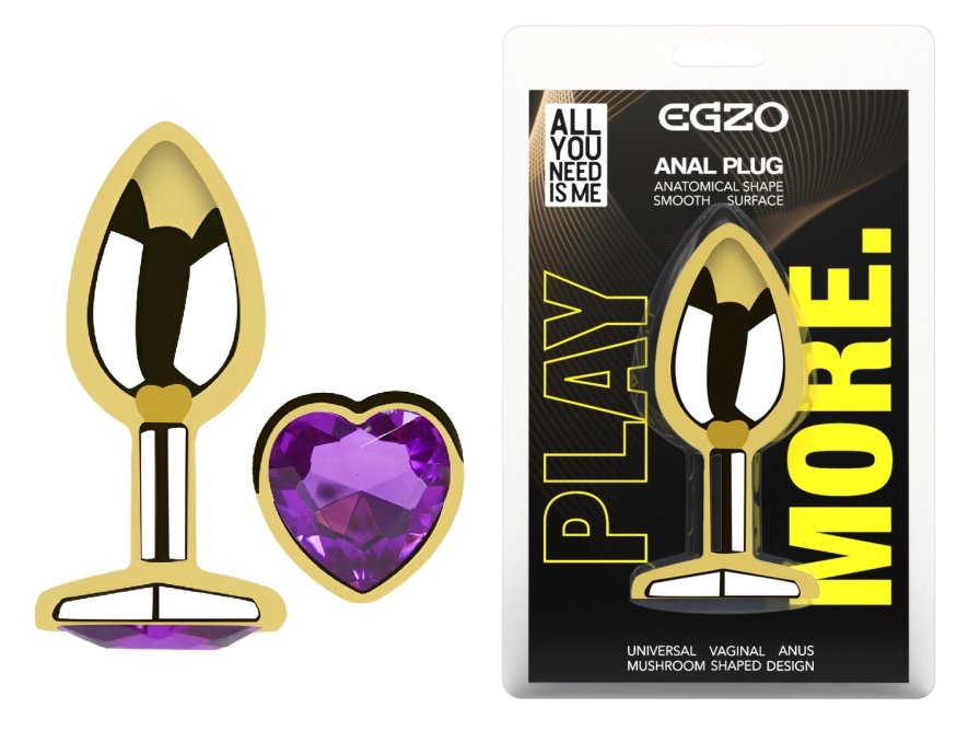 Анальна пробка з кристалом EGZO - Gold Heart Plug Purple size M