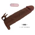 Подовжуюча насадка з вібростимуляцією Pretty Love - Quillon Vibrating Penis Sleeve Brown, BI-026281Z-1