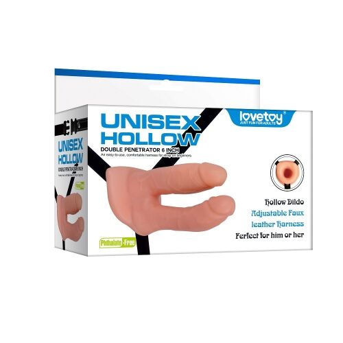 Двойной страпон з отвором для члена - Unisex Hollow Double Penetration 6"