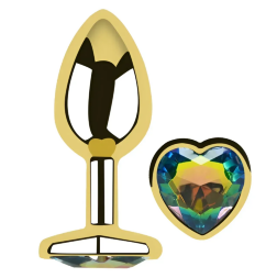Анальная пробка с кристаллом EGZO - Gold Heart Plug Rainbow size S