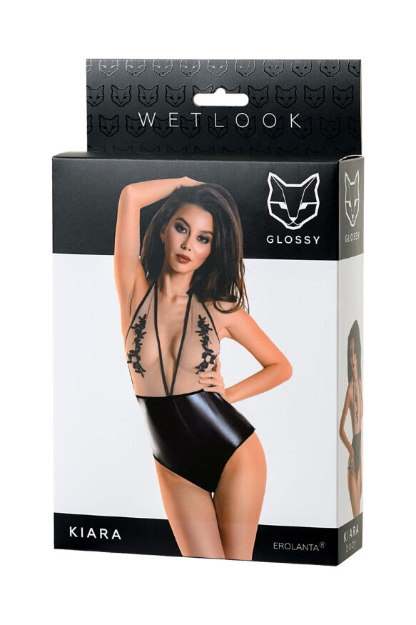 Боді Glossy Kiara з матеріалу Wetlook, чорне - S