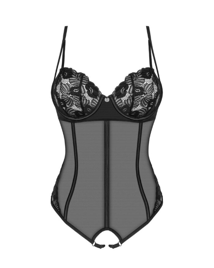Боди с открытым доступом Serena Love crotchless teddy, черный, XS/S